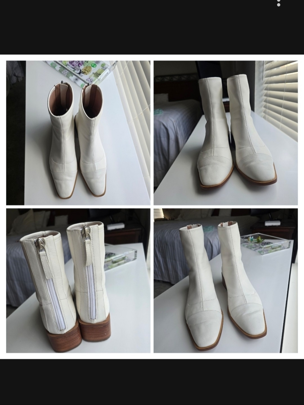Paolo Women's White Leather Ankle Boots - Classic Block Heel - Picture 8 of 15